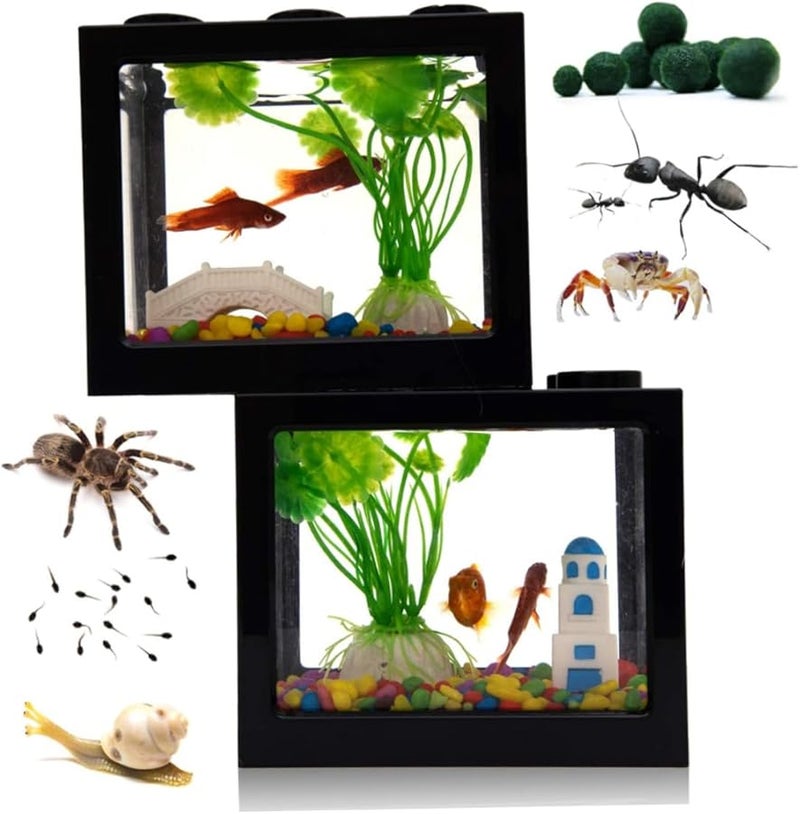 خزان أسماك أكريليك أسود صغير قابل للتكديس لتزيين مكتب المكتب وطاولة الشاي - Image 5